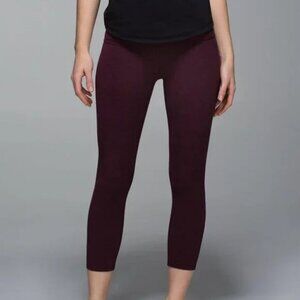 Lululemon Wunder Under Crop II *Cotton (Roll Down)Heathered Bordeaux Drama-Size4